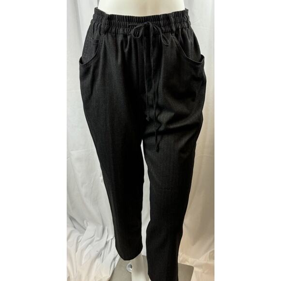 Zara Pinstripes Drawstring Waist Trousers Charcoal Gray 12 Professional 64-29 - Picture 12 of 15